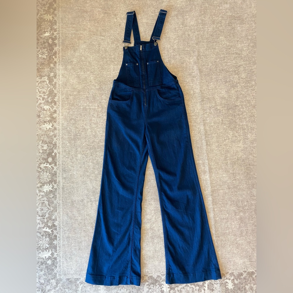 70s STYLE BLUE DENIM FLARE JEAN OVERALLS